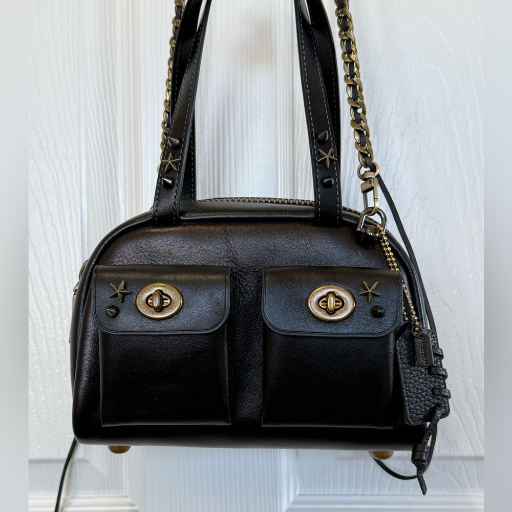 Coach Black Satchel with Gold Accents